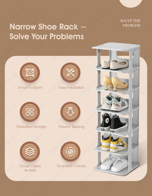 ODOROKU 3/5/7 Tiers Stackable Shoe Rack for Closet Plastic Shoe Tower for Sneaker Space Saving Storage Organizer Large Shoe Shelf Holder Stand for Bedroom Floor Entryway White & Brown - ODOROKU