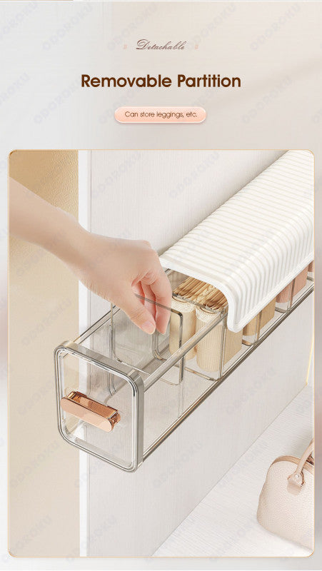 ODOROKU Self Adhesive Wall Mounted Organizer Drawer for Wardrobe Wall Hanging Transparent Underwear Panties Storage Box Undergarment Organizer Storage Drawer For Underwear Bra Socks Closet Organiser - ODOROKU