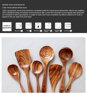 ODOROKU 7pcs Wooden Cooking Utensils Kitchen Utensils Set with Holder & Spoon Rest Teak Wood Spoons and Wooden Spatula for Cooking, Nonstick Natural and Healthy Kitchen Cookware Durable - ODOROKU