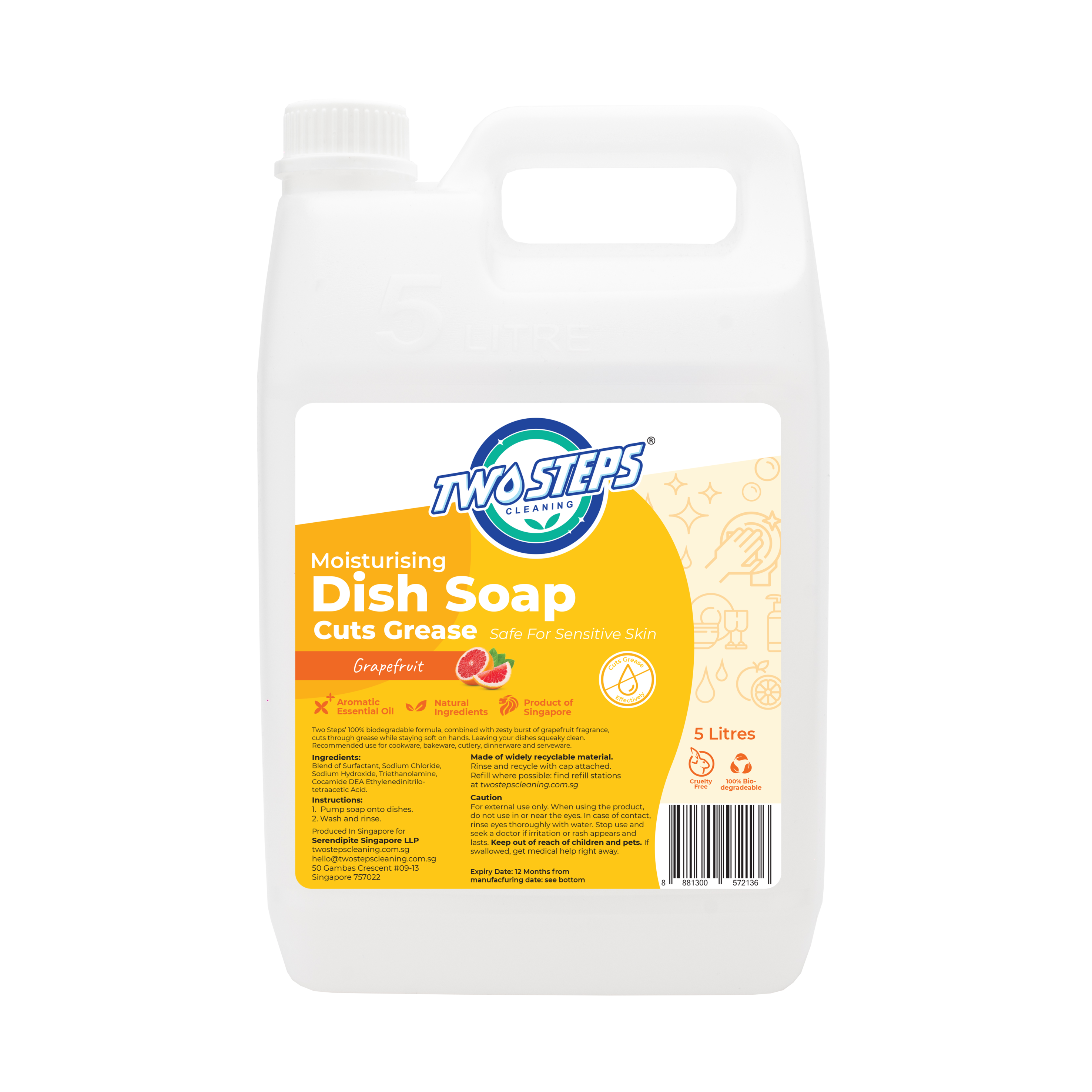 ODOROKU x Two Steps Cleaning Dish Soap 500ml / 5 Litre - Grape Fruit Dish Wash Dish Washing Liquid Moisturising and Tough on Grease and Grime - ODOROKU