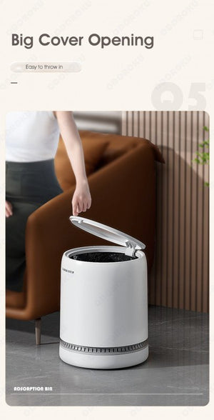 ODOROKU 19L Air Pressure Bagging System Flip Up Trash Can with Lid Round Pop-Up Garbage Cans Rubbish Ban Automatic Adsorption of Garbage Bags Waste Can for Office/Bedroom/Kitchen/Living Room White - ODOROKU