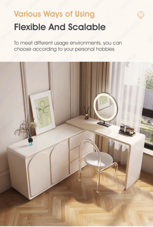 ODOROKU Extendable Dressing Table Drawer Cabinet with Mirror Set Versatile Durable MDF Construction White - ODOROKU