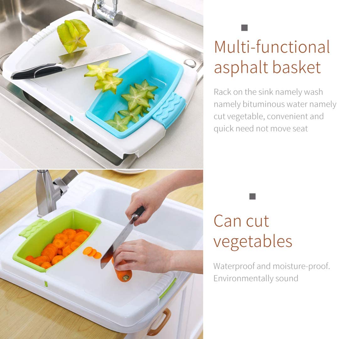 ODOROKU 3 in 1 Cutting Board Multi Function Chopping Block Kitchen Sink Drain Basket Removable Blocks Antibacterial Non-slip Plastic Cutting Board With Storage Multifunction Washable Cutting Board for Meat Vegetable Fruit - ODOROKU