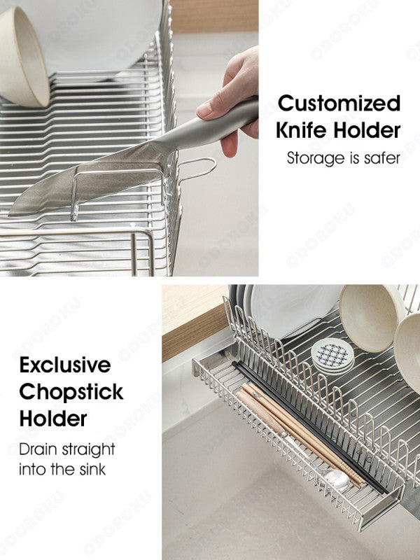 ODOROKU 304 Stainless Steel Dish Rack with Water Drainer Cups Holder Utensils Holder Knife Holder Chopping Board Holder Dish Drying Rack Versatile Pot Pan Rack for Kitchen Counter - ODOROKU