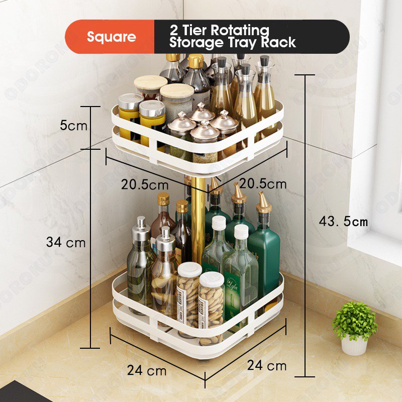 ODOROKU 1/2/3 Tier Rotating Spice Rack Height Adjustable Spice Shelf 360 Degree Round Rotatable Seasoning Organizer for Kitchen Bathroom Black White - ODOROKU