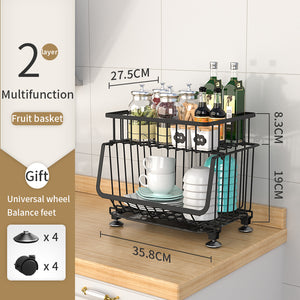 ODOROKU 2/3/4/5 Tiers Kitchen Basket Rack with Wheels & Water Tray Multipurpose Rack Storage Shelf Trolley Cart Shelf Rack Organizer Storage Movable Vegetable And Fruit Basket Space Saving Organizer with Locking Wheels Black - ODOROKU