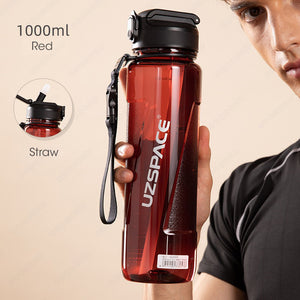 ODOROKU Transparent Straw BPA Free Water Bottle 850ml 1000ml 1 Litre USA Tritan Food Grade Material Easy One-Hand Opening Cover Leak-proof Safety Lock Nylong Strap Ideal for Outdoor Sports Exercise Cycling Tritan Water Bottle - ODOROKU