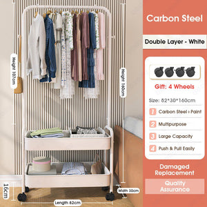 ODOROKU Clothing Rack with Basket and Wheels Portable Garment Rack Rolling Clothes Organizer Metal Basket Laundry Cart Small Wardrobe Rack on Wheels for Bedroom Laundry and Entryway - ODOROKU