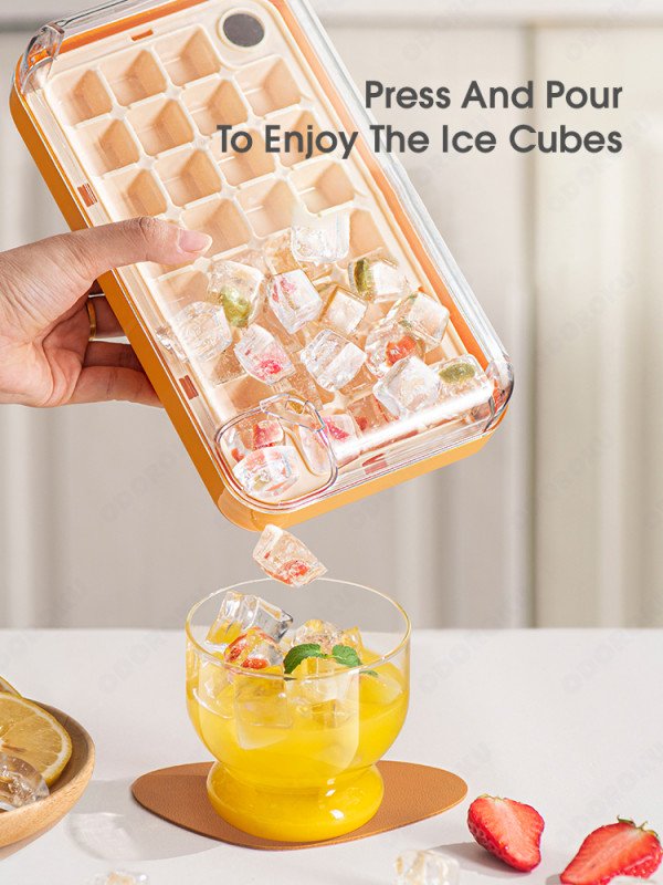 ODOROKU 30/60 Pcs Ice Cubes One Button Press Release Ice Cube Tray with Lid and Bin Double Layer Quick Release Design Ice Storage Box Ice Maker Mold for Freezer with Container Food Grade BPA Free - ODOROKU