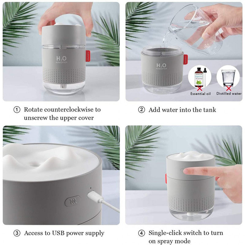 ODOROKU 500ml Mini Portable Humidifier Snow Mountain Night Light Car Air Humidifier USB Rechargeable For Room - ODOROKU