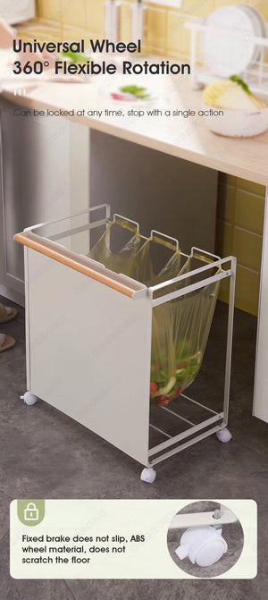 ODOROKU Concealed Rolling Sorter-Garbage Storage Basket On Wheels Steel Garbage Bag Holder Trash Can Rack Trash Can-Kitchen White - ODOROKU