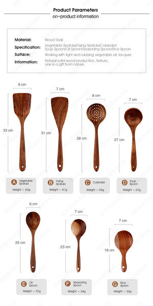 ODOROKU 7pcs Wooden Cooking Utensils Kitchen Utensils Set with Holder & Spoon Rest Teak Wood Spoons and Wooden Spatula for Cooking, Nonstick Natural and Healthy Kitchen Cookware Durable - ODOROKU