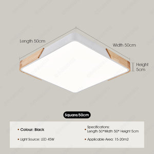 ODOROKU Square Modern LED Ceiling Light Minimalist Wood Style Flush Mount Ceiling Light Fixture Circle Lighting Lamp with Acrylic Lampshade for Bedroom Living Room Dining Room Laundry Black White - ODOROKU