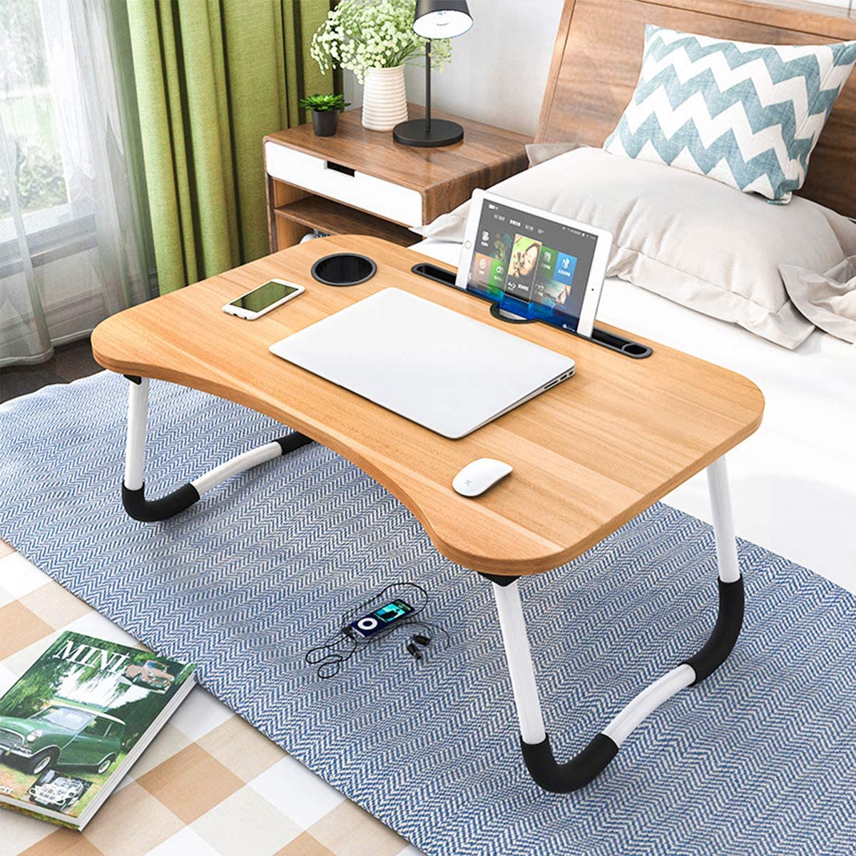 ODOROKU Laptop Bed Tray Table Portable Laptop Desk Lap Tablet with Foldable Legs & Cup Slot, Multifunctional Notebook Stand Reading Holder for Eating Breakfast, Reading Book, Watching Movie on Bed/Couch - ODOROKU