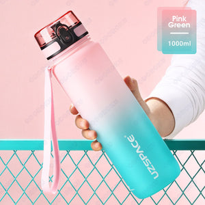 ODOROKU Gradient Frosted BPA Free Water Bottle 500ml 1000ml 1 Litre USA Tritan Food Grade Material Easy One-Hand Opening Cover Leak-proof Safety Lock Nylong Strap Ideal for Outdoor Sports Exercise Cycling Tritan Water Bottle - ODOROKU