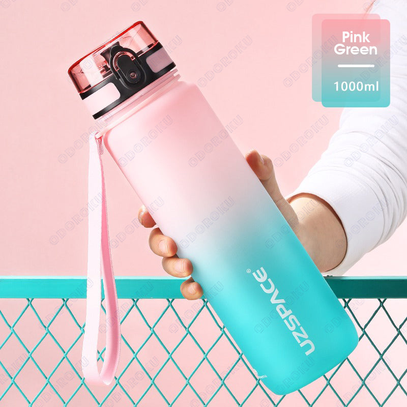 ODOROKU Gradient Frosted BPA Free Water Bottle 500ml 1000ml 1 Litre USA Tritan Food Grade Material Easy One-Hand Opening Cover Leak-proof Safety Lock Nylong Strap Ideal for Outdoor Sports Exercise Cycling Tritan Water Bottle - ODOROKU