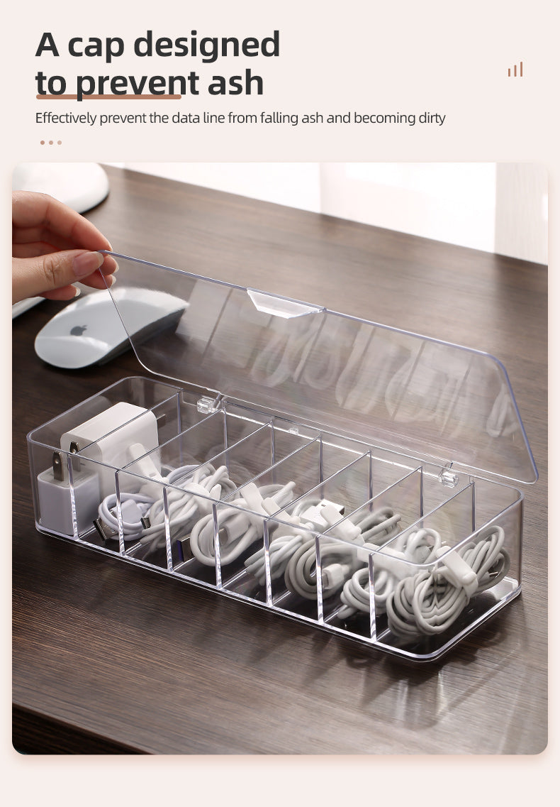 ODOROKU Clear Plastic Cable Organizer Box with Adjustment Compartments Desk Accessories Storage Case with Lid and for Drawer, Office, Art Supply, Electronic Management - ODOROKU