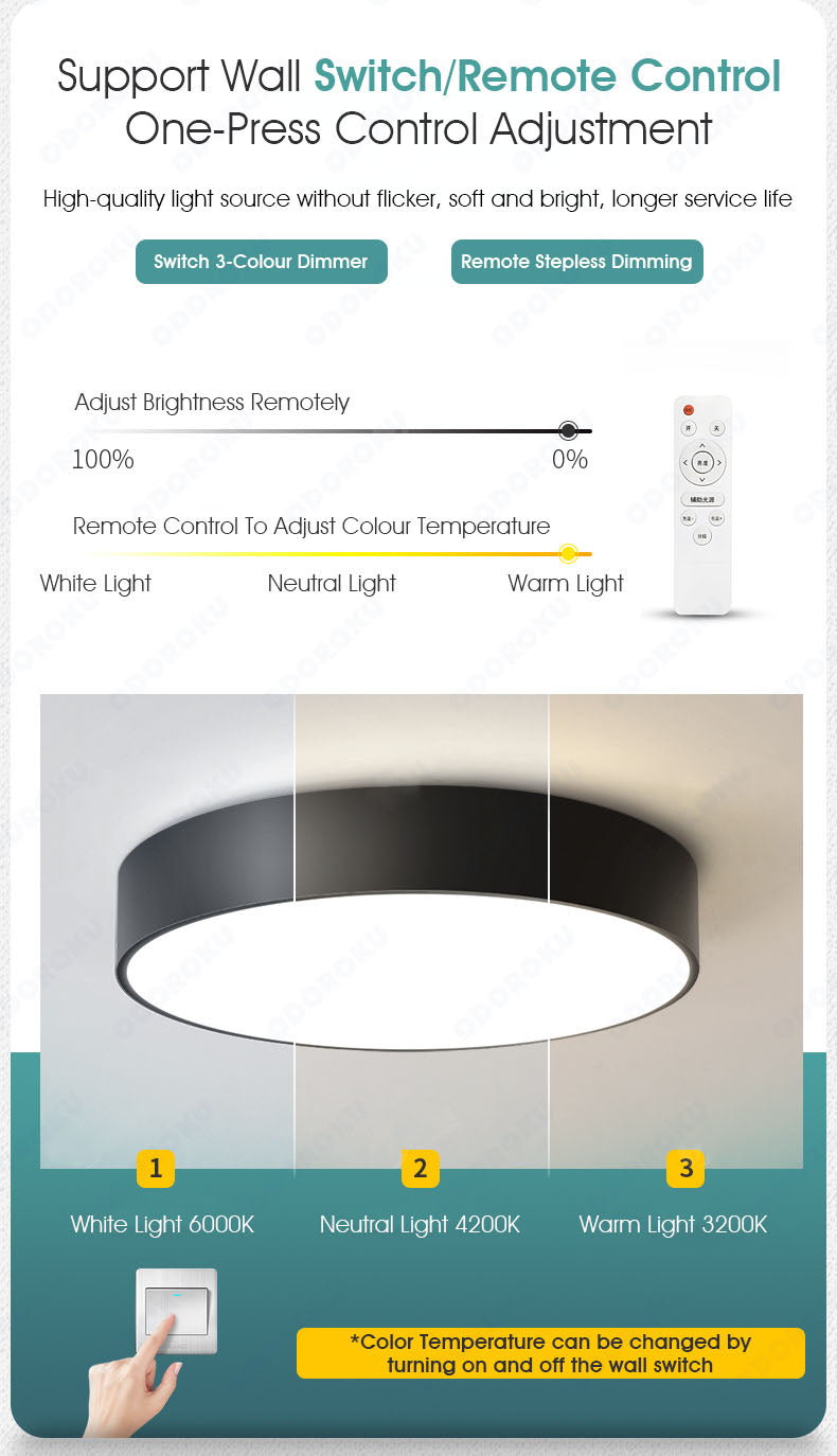 ODOROKU Circle Modern LED Ceiling Light Minimalist Flush Mount Ceiling Light Fixture Circle Lighting Lamp with Acrylic Lampshade for Bedroom Living Room Dining Room Laundry Black White - ODOROKU