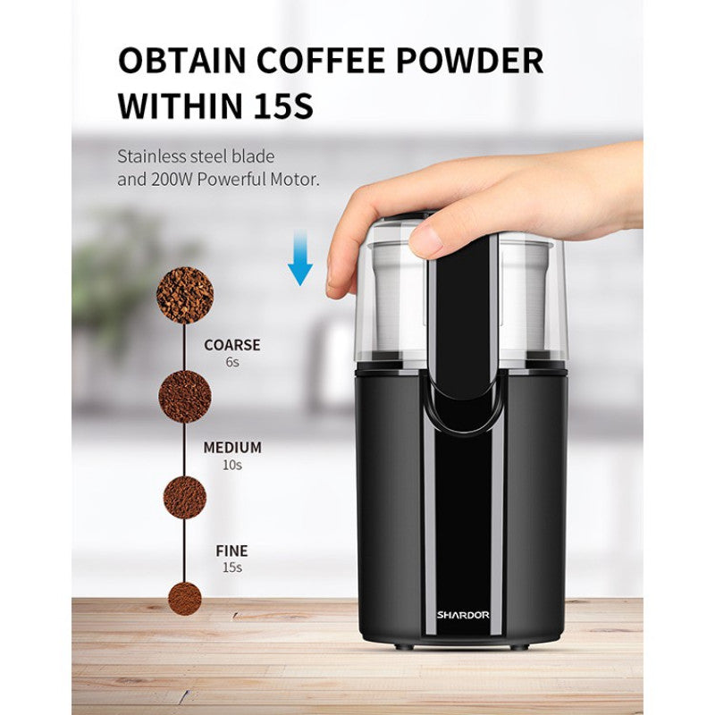 ODOROKU Coffee Grinder Electric 304 Stainless Steel Coffee Bean Grinder Electric Nut Grain Grinder with 2 Removable Stainless Steel Bowl, Black - ODOROKU