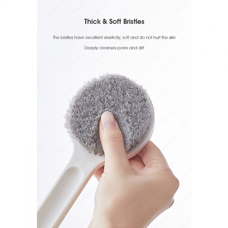 ODOROKU Double Sided Shower Brush with Soft and Stiff Bristles Exfoliating Skin and A Soft Scrub Double-sided Brush Head for Wet or Dry Brushing Back Scrubber for Shower White - ODOROKU