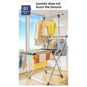 ODOROKU Aluminum Foldable Clothes Drying Rack with Wheels High Quality Laundry Rack Stable & Solid Aluminum - ODOROKU