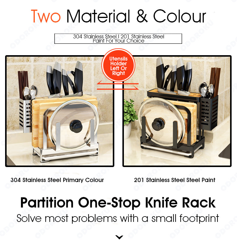 ODOROKU Cutting Board Organizer Holder Knife Block Holder Pot Lid Rack Drying Rack with Draining Tray Kitchen Countertop Cabinet Pantry Bakeware Cookware Storage Stand - ODOROKU