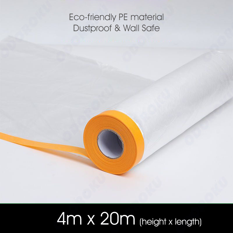 ODOROKU Pre Taped Renovation Plastic Dust Cover Protection Disposable Furniture Dustproof Cover Plastic Cover Plastic Film 4.5/4/3/1M x 20M - ODOROKU