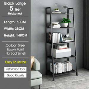 ODOROKU 3/4/5 Tiers Ladder Shelf Bookshelf Freestanding Storage Shelves with Steel Frame Storage Rack Shelf for Office Living Room Kitchen Bedroom Industrial Black White - ODOROKU