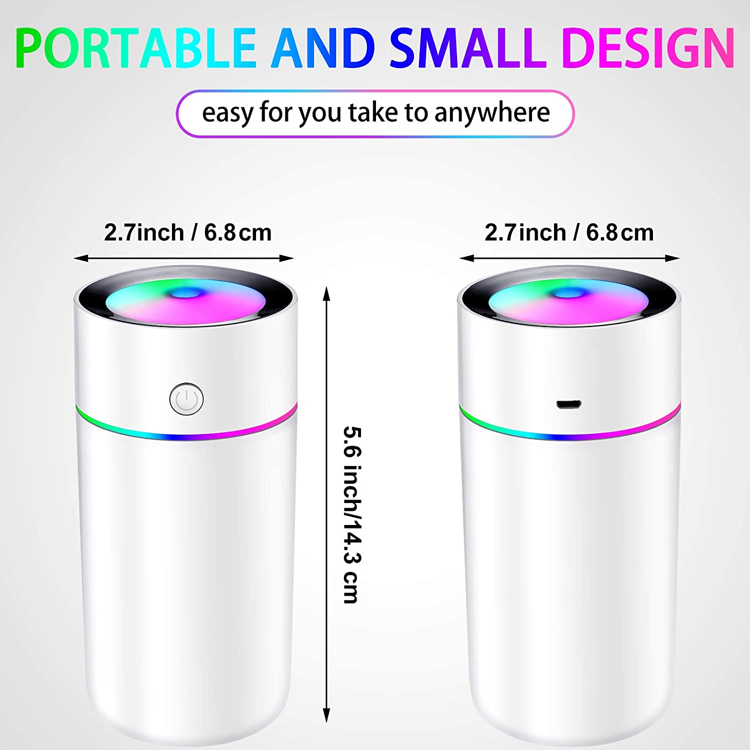 ODOROKU 320ml USB Humidifier 7-Color LED Night Light Portable Mini Humidifiers Personal Desktop Humidifier Quiet Air Humidifier with 2 Modes and Auto Off for Home Office Car Bedroom Travel Black White Pink - ODOROKU