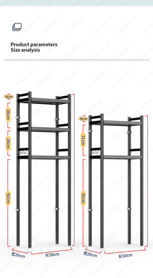 ODOROKU 2/3 Tier Washing Machine Toilet Storage Rack Over-The-Toilet Cabinet Bathroom Organizer Bathroom Space Saver with Multi-Functional Shelves Black White - ODOROKU