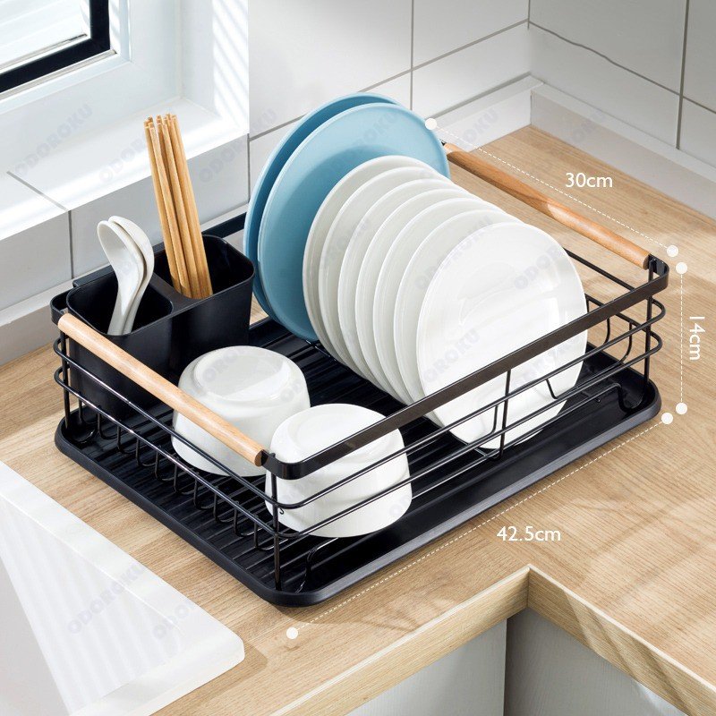 ODOROKU Black Dish Drying Rack, Stainless steel with Drain Board for Kitchen Counter Black Removable - ODOROKU