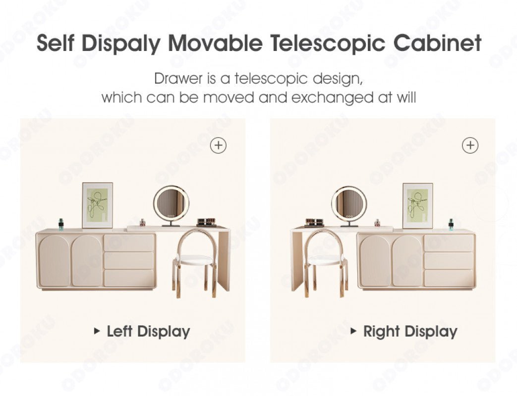 ODOROKU Extendable Dressing Table Drawer Cabinet with Mirror Set Versatile Durable MDF Construction White - ODOROKU