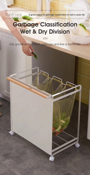 ODOROKU Concealed Rolling Sorter-Garbage Storage Basket On Wheels Steel Garbage Bag Holder Trash Can Rack Trash Can-Kitchen White - ODOROKU