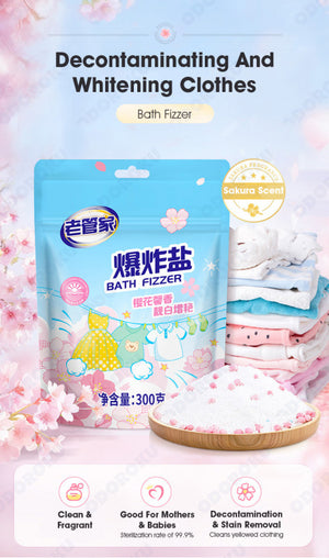 ODOROKU Sakura Explosive Salt Fizzer Laundry Stain Removal 300g 1000g Antibacterial & Deep Cleaning Laundry Detergent Powder Remove Dirt Yellow Keep Fresh Smell Clothes Washing Infant Adult Clothes Powerful Bleach Laundry Stain Remover - ODOROKU