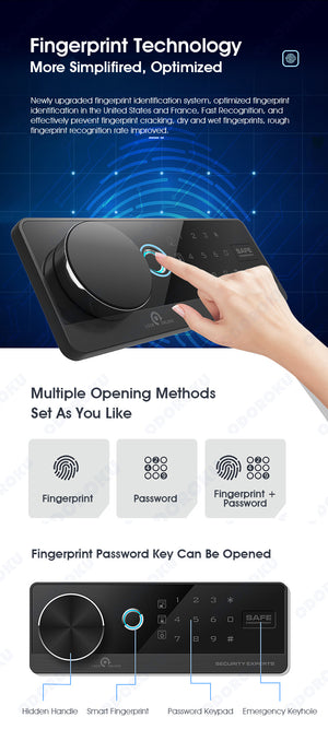 ODOROKU Luxury Electronic Digital Biometric & Password Mini Safe for Home Luxury Fingerprint Safe Security Safe Box Digital Home Safe with Fingerprint Access, Jewelry Safes for Home, Small Safe Anti Theft - ODOROKU