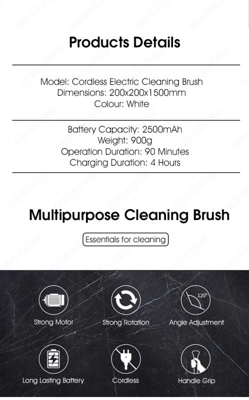 ODOROKU USB Electric Spin Scrubber Cordless Cleaning Brush with 8 Replaceable Drill Brush Heads, Tub and Floor Tile 360 Power Scrubber Mop Adjustable Handle for Bathroom Kitchen Car - ODOROKU