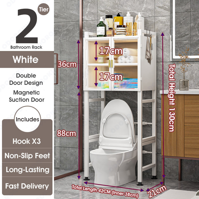 ODOROKU 2/3 Tiers Over The Toilet Storage Cabinet with Magnetic Doors Over Toilet Bathroom Organizer with Barn Doors Above Washing Machine Storage Cabinet Rack Spacesaver Cabinet Behind Toilet Bathroom Organizer - ODOROKU