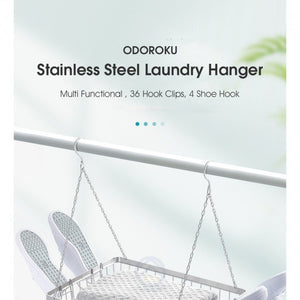 ODOROKU Big Size 304 Stainless Steel Laundry Drying Rack Clothes Hanger for Drying 60kg Capacity 36 Windproof Clips - ODOROKU