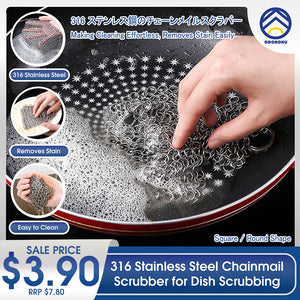 ODOROKU 316 Stainless Steel Chainmail Scrubber Metal Chain for Dish Washing Scrub for Cast Iron Pan Pot Dutch Ovens Skillet Grill Cleaning - ODOROKU