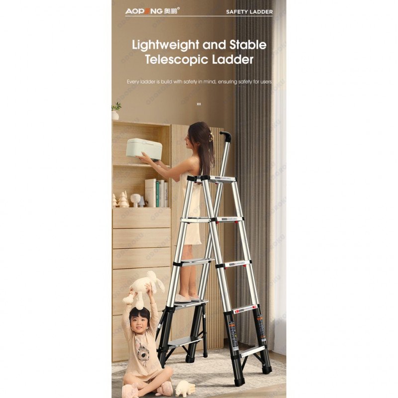 ODOROKU 6 Legs Household Aluminum Telescopic Ladder Extension Multi-Purpose Ladder Base Support Lightweight and Space Saving - ODOROKU