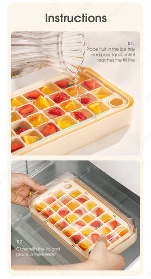 ODOROKU 30/60 Pcs Ice Cubes One Button Press Release Ice Cube Tray with Lid and Bin Double Layer Quick Release Design Ice Storage Box Ice Maker Mold for Freezer with Container Food Grade BPA Free - ODOROKU