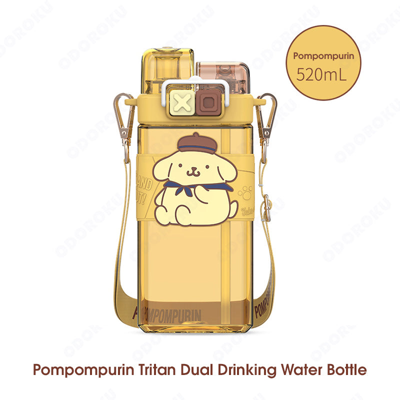 ODOROKU Sanrio Kids Water Bottle Tritan Bottle 520ml 100% BPA Free Cute Water Bottle My Melody Kuromi Cinnamoroll Pochacco Pompompurin 2 In 1 Spout with Adjustable Shoulder Strap Leakproof - ODOROKU