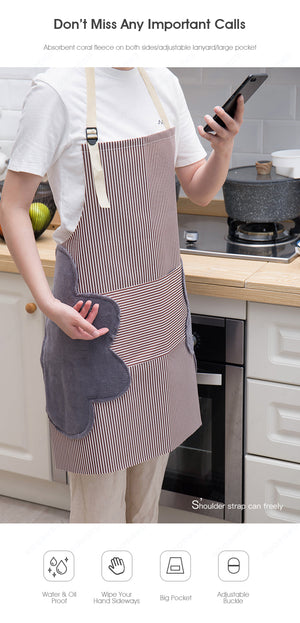 ODOROKU Kitchen Apron with Hand Wipe Water-drop Resistant with Front Pockets Cooking Bib Aprons for Women Men Chef Hand Adjustable Bib Cooking Aprons - ODOROKU