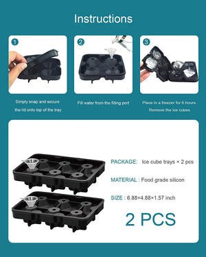 ODOROKU Ice Cube Trays Silicone Combo Mold - Set of 2, Diamond Ice Ball Maker with Lid, Reusable and BPA Free Diamond Whiskey Clear Ice Ball Maker Set - ODOROKU