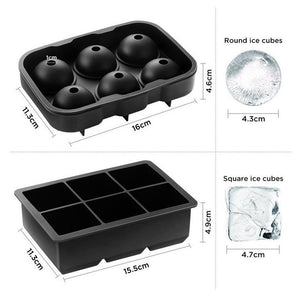 ODOROKU Ice Cube Trays Silicone Combo Set of 2, Sphere Ice Ball Maker with Lid & Large Square Molds Reusable & BPA Free - ODOROKU