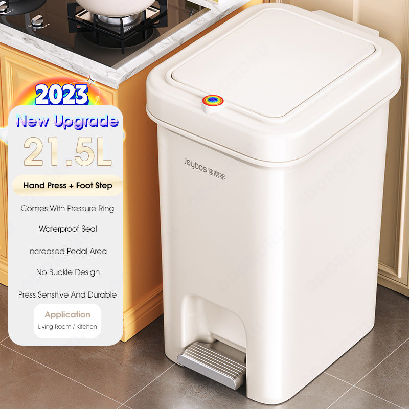 ODOROKU Hand Press/Foot Pedal Flip Up Rubbish Bin With Lid Plastic 2 Ways Opening Foot Pedal Garbage Bins Trash Bin Garbage Can Waste Bin Dustbin Recycling Bin For Living Room Kitchen Bedroom Bathroom 7.3L/10.4L/16.5L/21.5L - ODOROKU