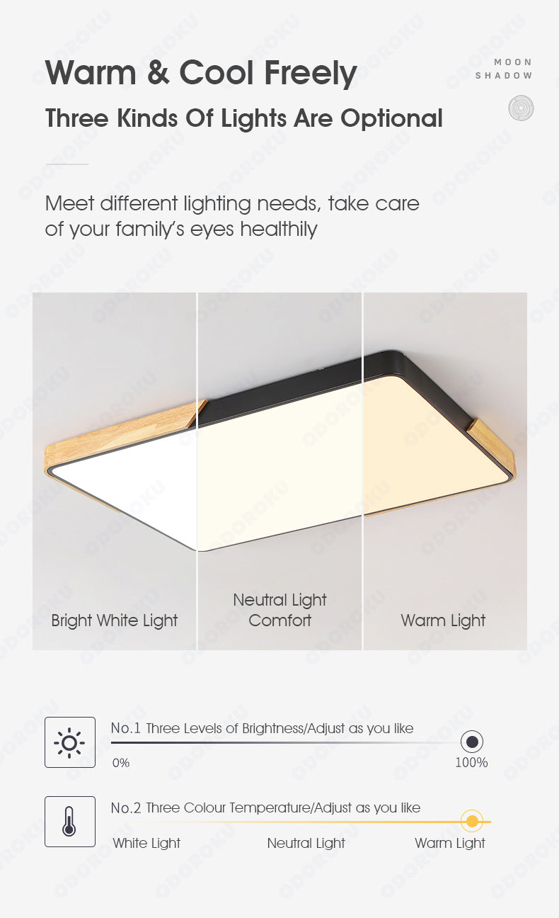 ODOROKU Square Modern LED Ceiling Light Minimalist Wood Style Flush Mount Ceiling Light Fixture Circle Lighting Lamp with Acrylic Lampshade for Bedroom Living Room Dining Room Laundry Black White - ODOROKU