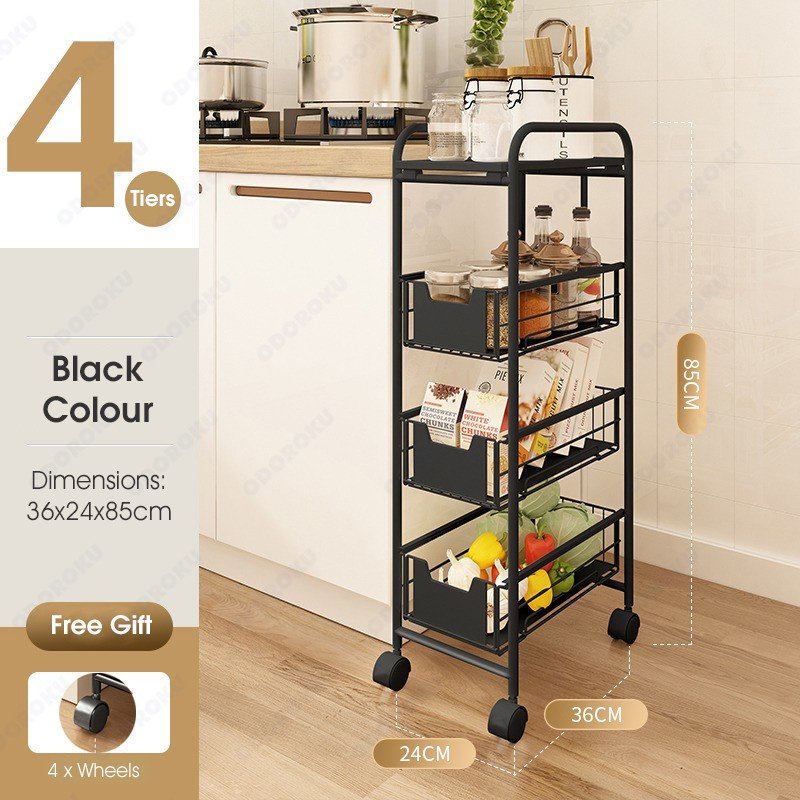 ODOROKU 3/4/5 Tiers Drawer Basket Rack with Wheels Kitchen Organizer Basket Spice Rack Organizer Pots Pans Sliding Drawe - ODOROKU