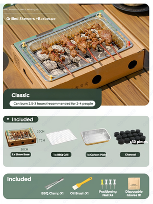 ODOROKU Disposable & Portable Charcoal Grill BBQ Set Biodegradable Mini Grill Charcoal Included Instant Fire Great for Outdoor Charcoal BBQ & Camping Easy Set Up No Lighter Fluid Needed - ODOROKU