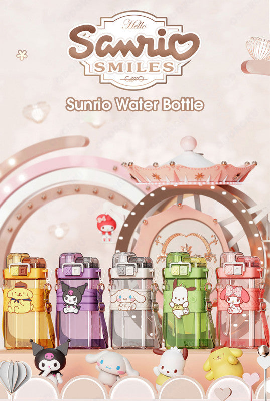 ODOROKU Sanrio Kids Water Bottle Tritan Bottle 520ml 100% BPA Free Cute Water Bottle My Melody Kuromi Cinnamoroll Pochacco Pompompurin 2 In 1 Spout with Adjustable Shoulder Strap Leakproof - ODOROKU